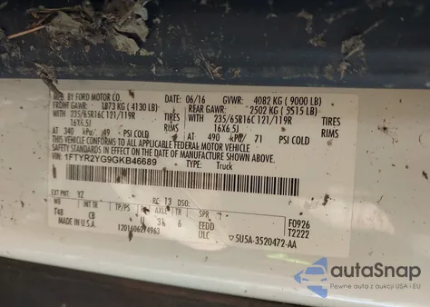 2016 Ford Transit-250 from USA, damaged, VIN 1FTYR2YG9GKB46689